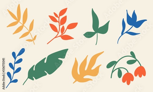 Vector set of various colorful plants and flowers. Flat design, cartoon drawing, vector illustration.