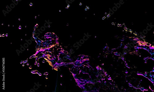 Multicolored psychedelics splashing wave on the black background