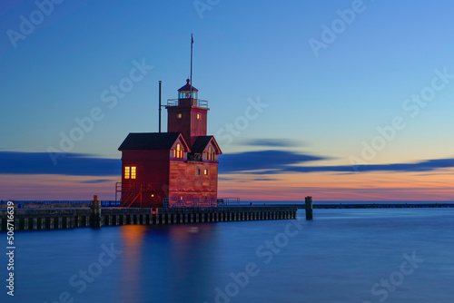 lighthouse at dusk
