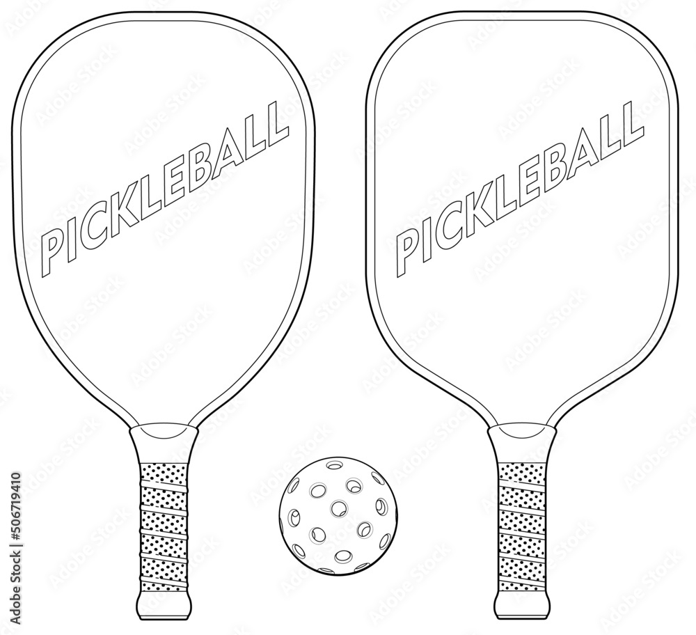 Line Illustration of two different styles of pickleball paddles and a