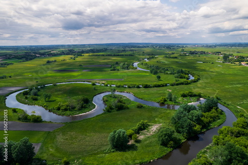 Bild auf Leinwand Spring Landscape in Ponidzie, Poland. Nida River. Drone View