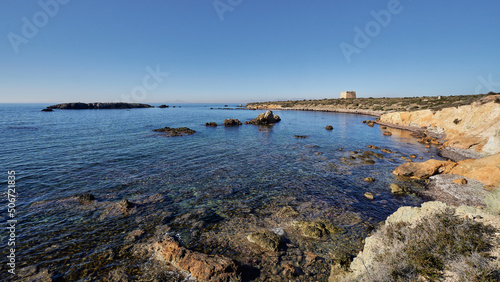 Panoramic of the tabarca island with tower at background. Alican © Jose Aldeguer