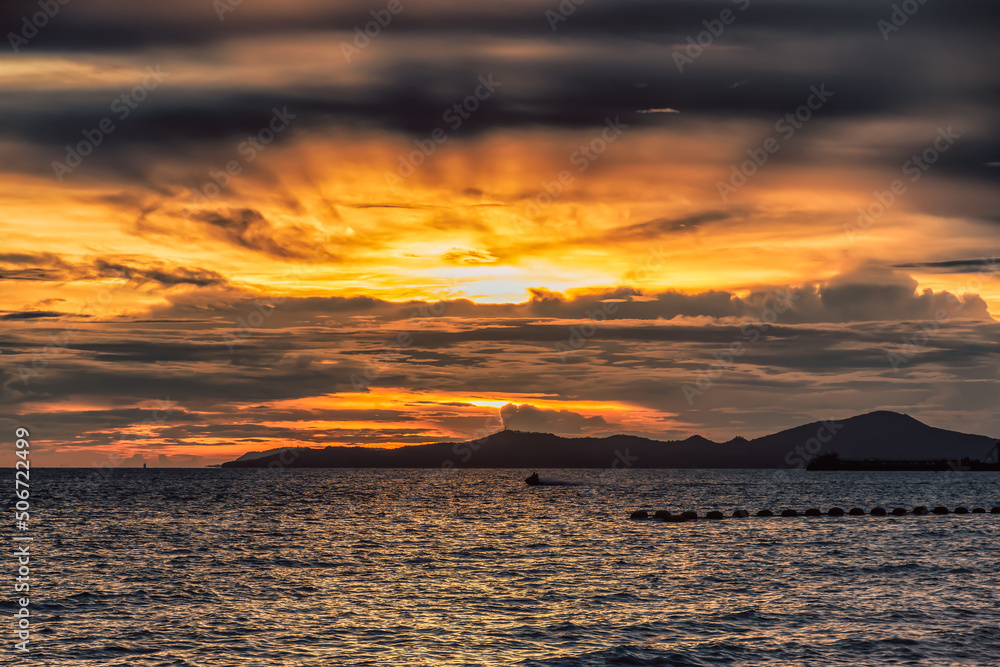 Vibrant Summer Sunset at Jomtien Beach, Pattaya Thailand