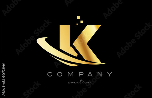 gold golden swoosh K alphabet letter logo icon with yellow color. Design for a company or business