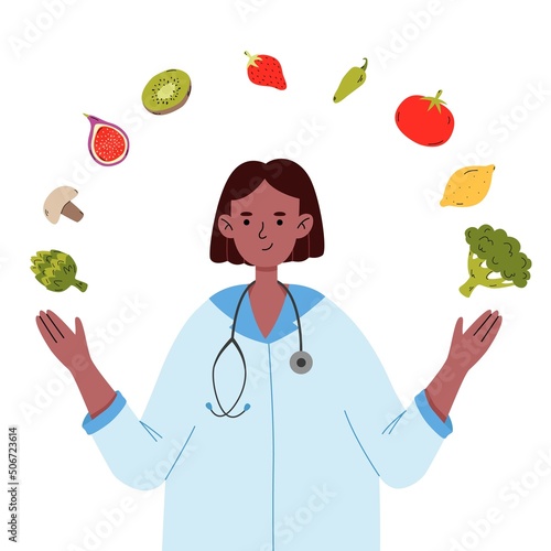 Nutritionist concept. Nutrition therapy with healthy food. Weight loss program and diet plan.