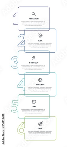 Vertical infographic design with icons and 6 options or steps. Thin line. Infographics business concept. Can be used for info graphics, flow charts, presentations, mobile web sites, printed materials.