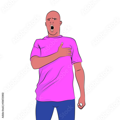Man singing with his hand to his chest.