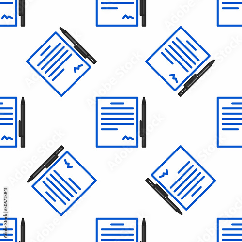 Line Contract with pen icon isolated seamless pattern on white background. File icon. Checklist icon. Business concept. Colorful outline concept. Vector