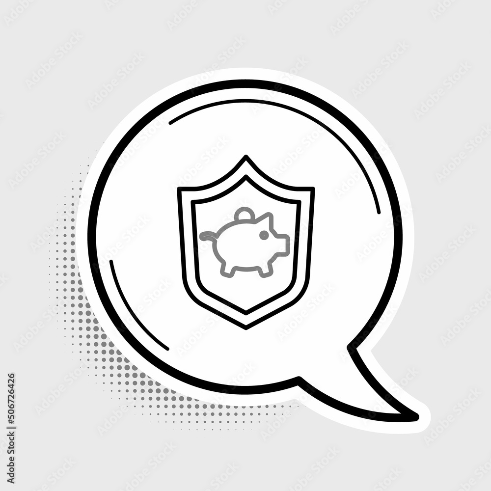 Line Piggy bank with shield icon isolated on grey background. Icon saving or accumulation of money, investment. Colorful outline concept. Vector Line Piggy bank with shield icon isolated on grey background. Icon saving or accumulation of money, investment. Colorful outline concept. Vector