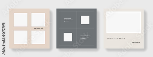 minimal editable social media layouts with pastel accent and place for photos, simple square design for instagram and facebook