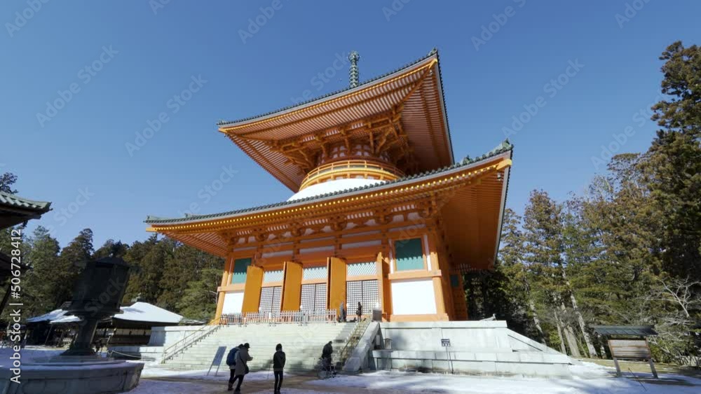 Cinematic gimbal shot of historic Buddhist temple at Mount Koya in Wakayama prefecture, Japan Cinematic gimbal shot of historic Buddhist temple at Mount Koya in Wakayama prefecture, Japan