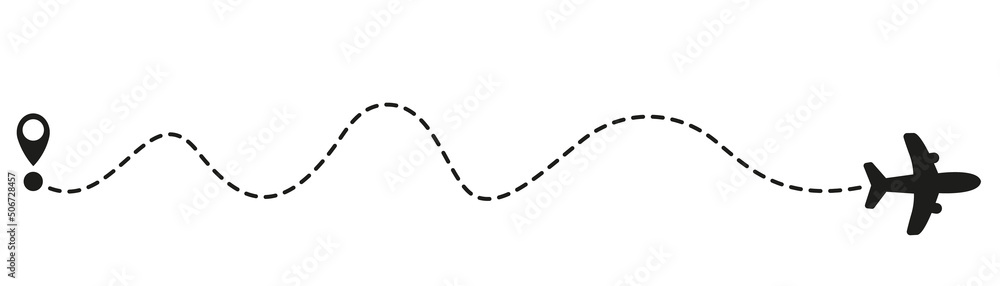 Airplane routes on white background. Romantic travel concept. Airplane line path, vector icon of air plane flight route on white background. Vector illustration. Airplane routes on white background. Romantic travel concept. Airplane line path, vector icon of air plane flight route on white background. Vector illustration.