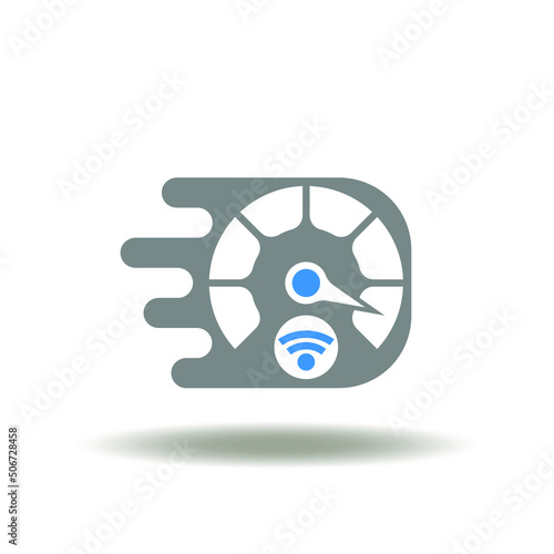 Vector illustration of speedometer high level moving with wireless signal. Icon of fast 5g. Symbol of 5th generation mobile telecommunication technology.