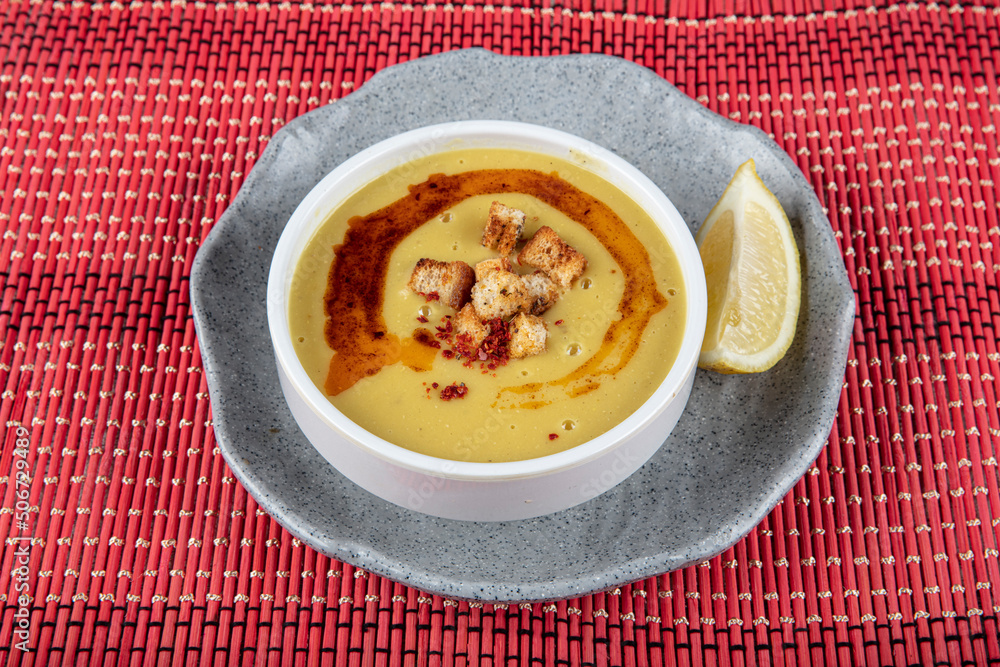 Red lentil soup. Traditional Turkish cuisine dishes. Red lentil soup. Traditional Turkish cuisine dishes.