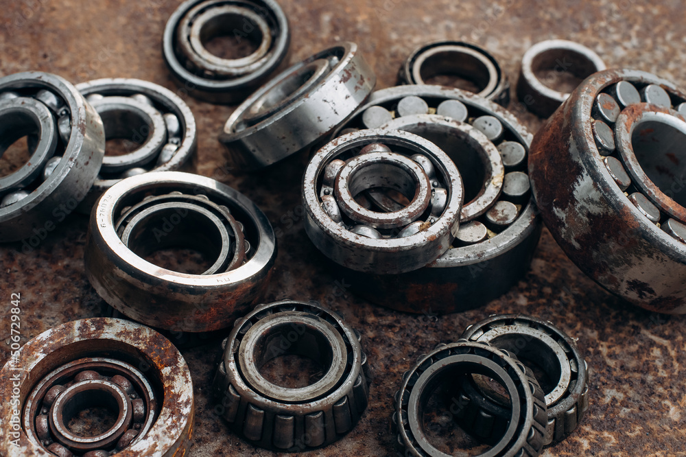 old metal bearings on a background of different sizes old metal bearings on a background of different sizes