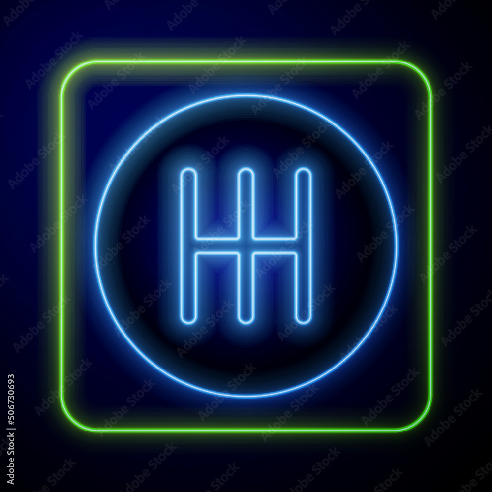 Glowing neon Gear shifter icon isolated on blue background. Transmission icon. Vector Glowing neon Gear shifter icon isolated on blue background. Transmission icon. Vector
