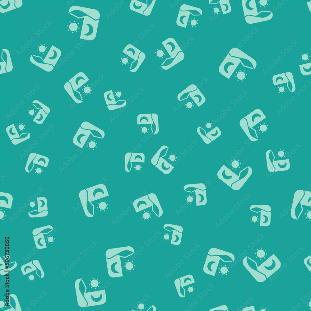 Green Ramadan fasting icon isolated seamless pattern on green background. Fast day and night. Religious fasting. Vector Green Ramadan fasting icon isolated seamless pattern on green background. Fast day and night. Religious fasting. Vector