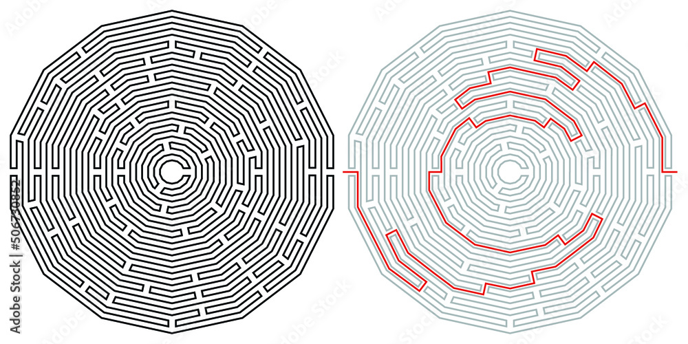 Polygonal Vector Labyrinth With With Solution Maze Game Labyrinth Polygonal Vector Labyrinth With With Solution Maze Game Labyrinth