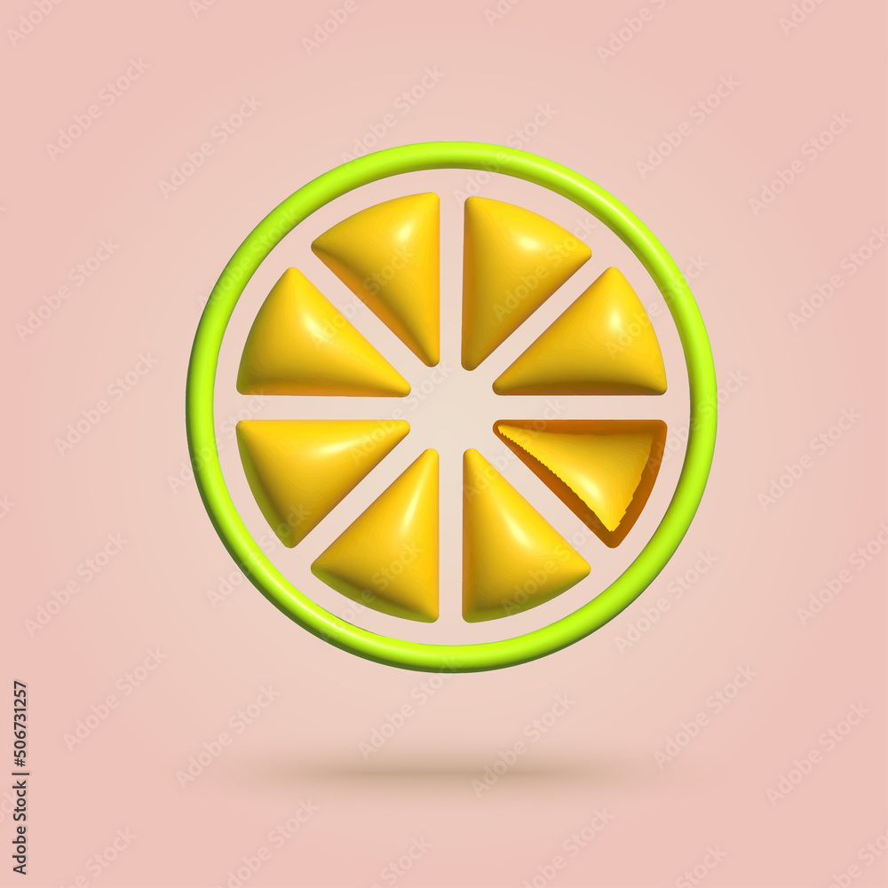 3d cartoon style sliced lemon. Vector 3d cartoon style sliced lemon. Vector