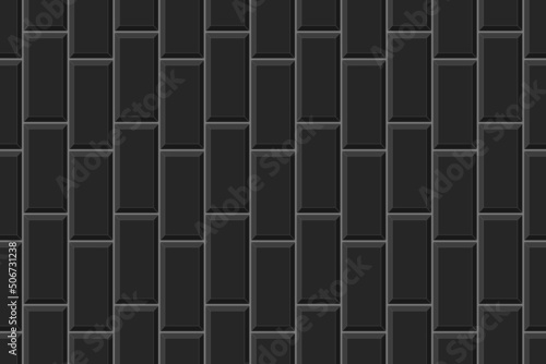 Vertical rectangle tile layout. Ceramic or brick black wall seamless pattern. Kitchen backsplash or bathroom floor background. Interior or exterior texture. Vector flat illustration