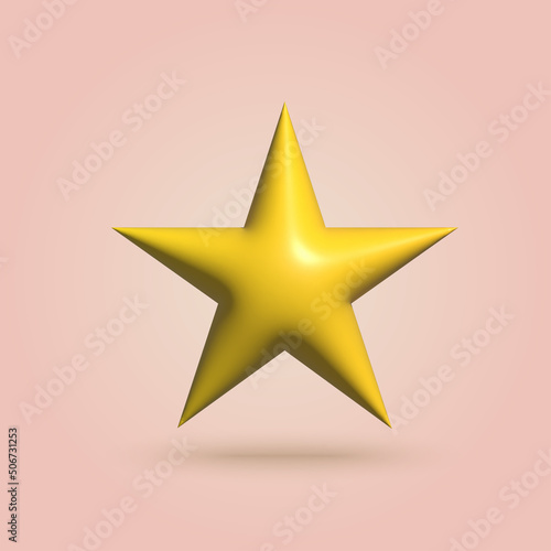 3d yellow star with soft shadow. Vector