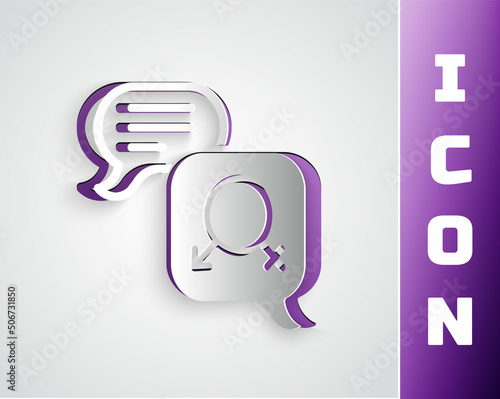 Paper cut Gender equality icon isolated on grey background. Equal pay and opportunity business concept. Paper art style. Vector