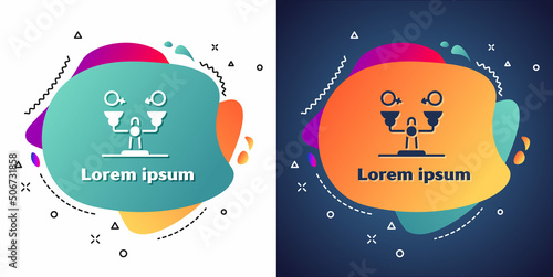 White Gender equality icon isolated on white and blue background. Equal pay and opportunity business concept. Abstract banner with liquid shapes. Vector