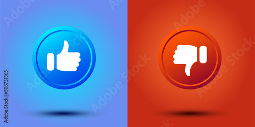 thumbs up and down on blue and red background. Vector design