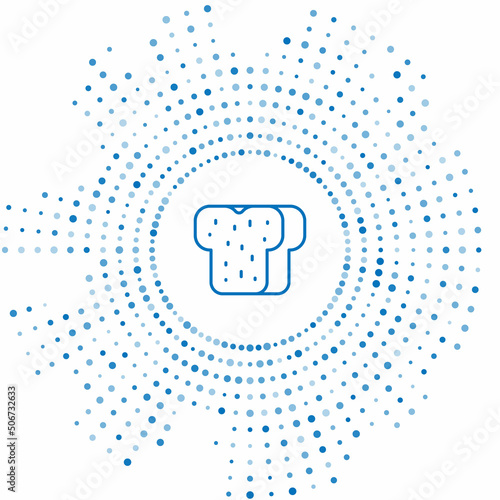 Blue line Bread toast for sandwich piece of roasted crouton icon isolated on white background. Lunch, dinner, breakfast snack. Abstract circle random dots. Vector