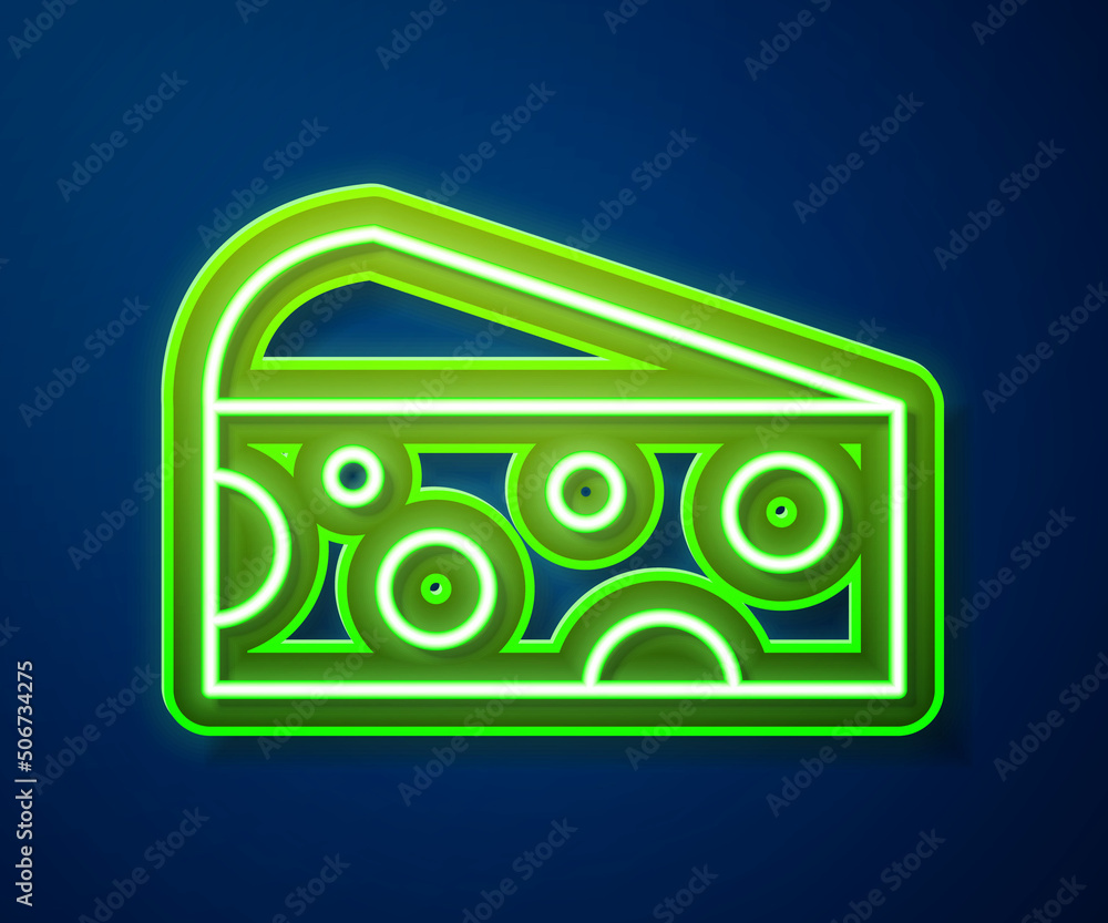 Glowing neon line Cheese icon isolated on blue background. Vector Glowing neon line Cheese icon isolated on blue background. Vector