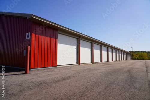 Red storage unit buildings