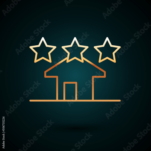 Gold line House icon isolated on dark blue background. Real estate agency or cottage town elite class. Vector