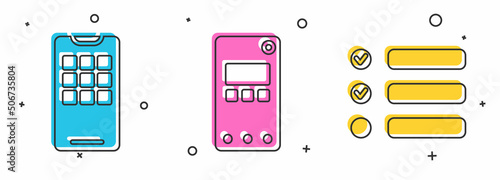 Set Mobile phone, Mobile phone and Task list icon. Vector
