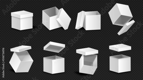 Realistic box set. Collection of stickers for social media, advertising paoster or banner for website. Special offer for regular customers. Isometric vector illustrations isolated on dark background