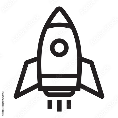Rocket icon in outline style on white background.