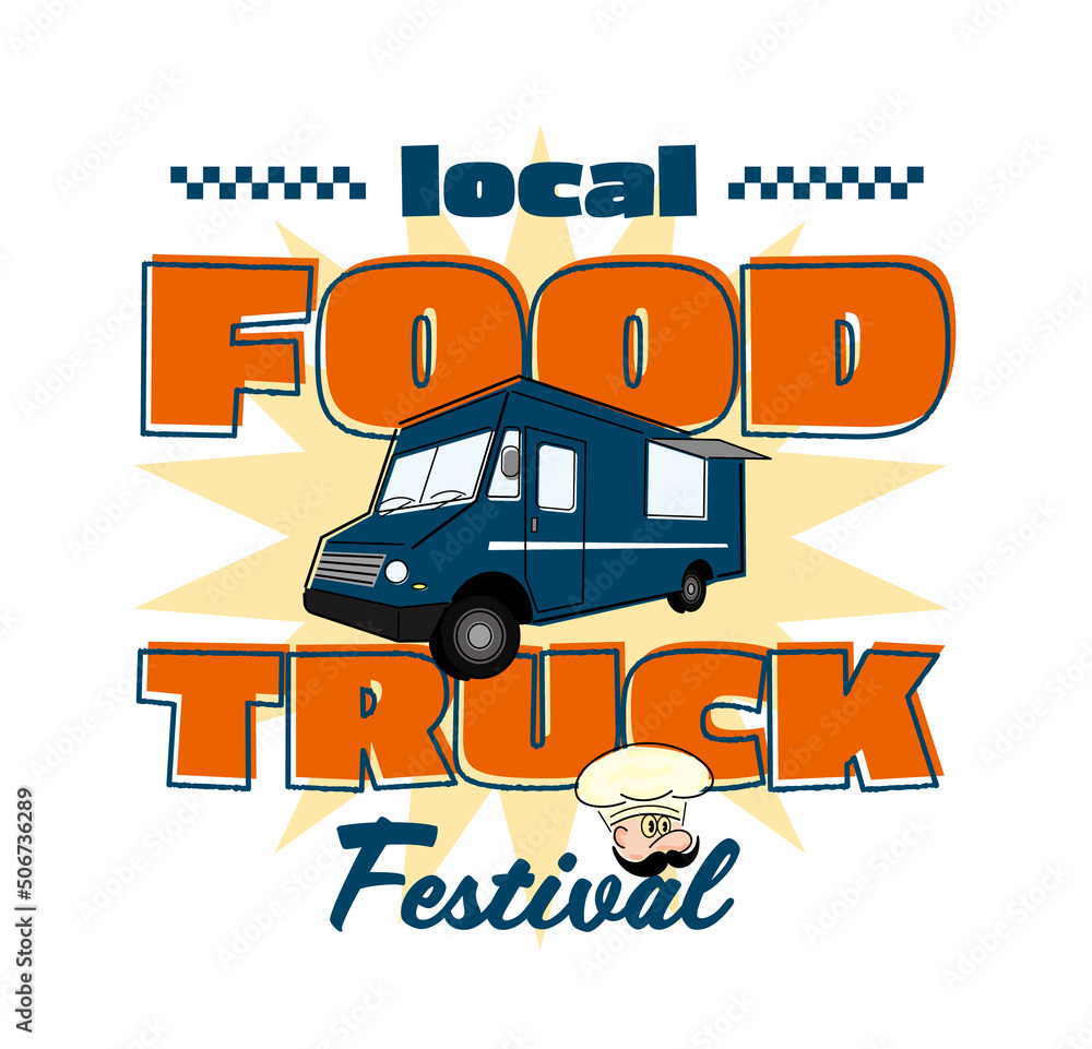 地元のお店を集めたフードトラックイベントのイラスト素材 ローカルフードトラックフェスティバル Stock Vector Adobe Stock