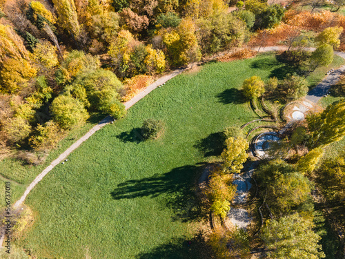 Aerial Autumn view of South Park in city of Sofia  Bulgaria