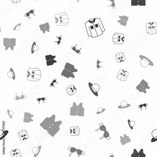 Set Shirt, Bra, Man hat and Waistcoat on seamless pattern. Vector