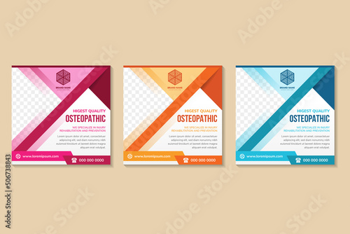 the highest quality of osteopathic treatment social media post template design with an image and text placement, professional eye-catchy colorful design. Standard for web banner and social media set