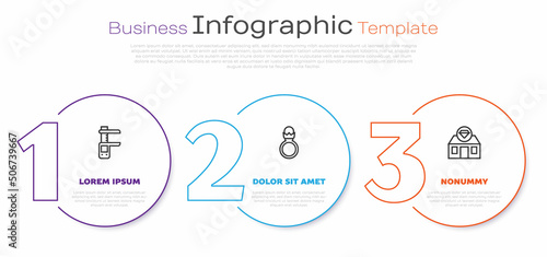 Set line Calliper or caliper and scale, Diamond engagement ring and Jewelry store. Business infographic template. Vector