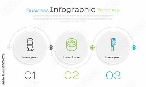 Set line Shaving brush, Gel or wax for hair styling and Hairbrush. Business infographic template. Vector