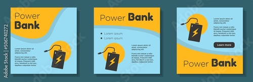 Power bank social media post, banner set, mobile device charger advertisement concept, electric usb adaptor content marketing square ad, abstract print, isolated on background