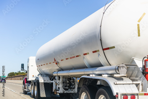 Tanker truck carrying liquefied petroleum gas driving on the freeway in East San Francisco Bay, California