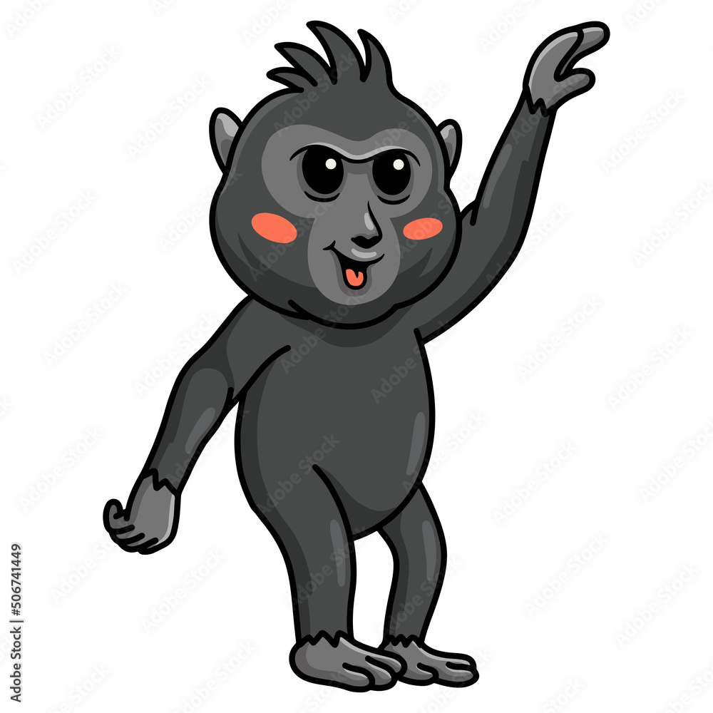 Cute little crested black macaque cartoon Cute little crested black macaque cartoon
