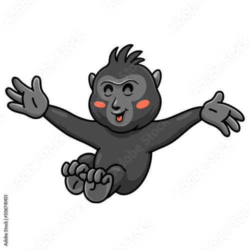 Cute little crested black macaque cartoon posing