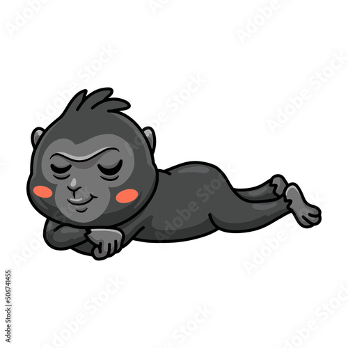 Cute little crested black macaque cartoon sleeping