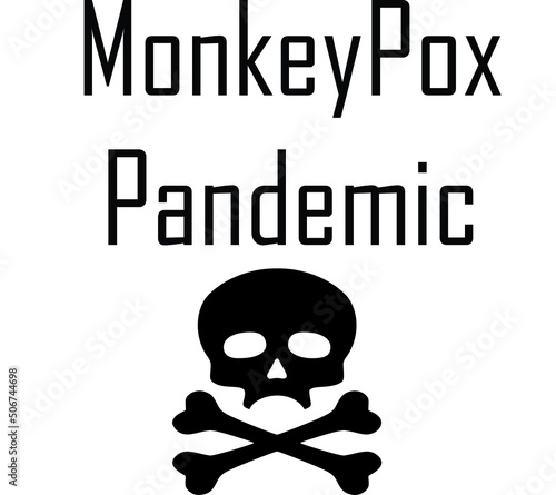 MONKEYPOX VIRUS. Monkeypox is a zoonotic viral disease that can infect nonhuman primates, rodents, and some other mammals. Virus design with text. Horizontal illustration.