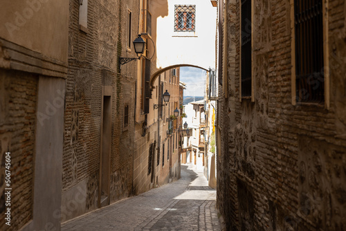 Narrow streets of old town of Toledo, Castilla-La Mancha, Spain. photo