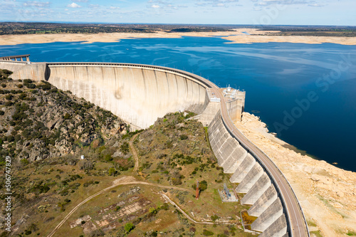 Картината върху платно Aerial view with dam in Spain. La Almendra. Arribes del Duero