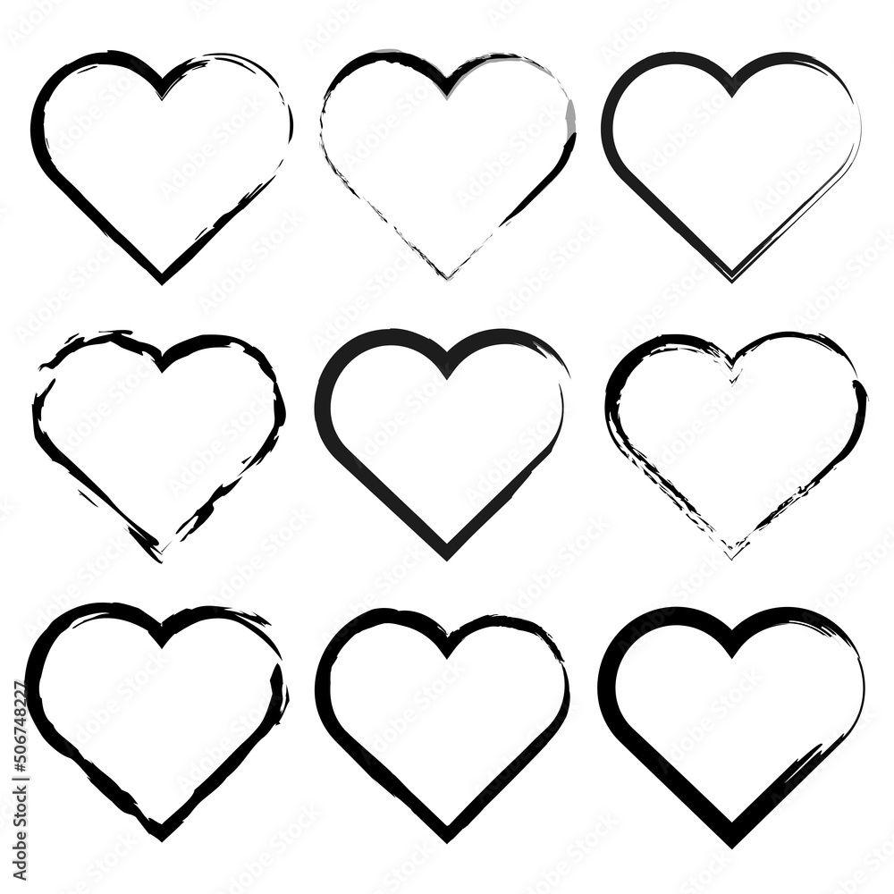 Black ink heart strokes on white background. Ink brush stroke drawing. Vector illustration. stock image.